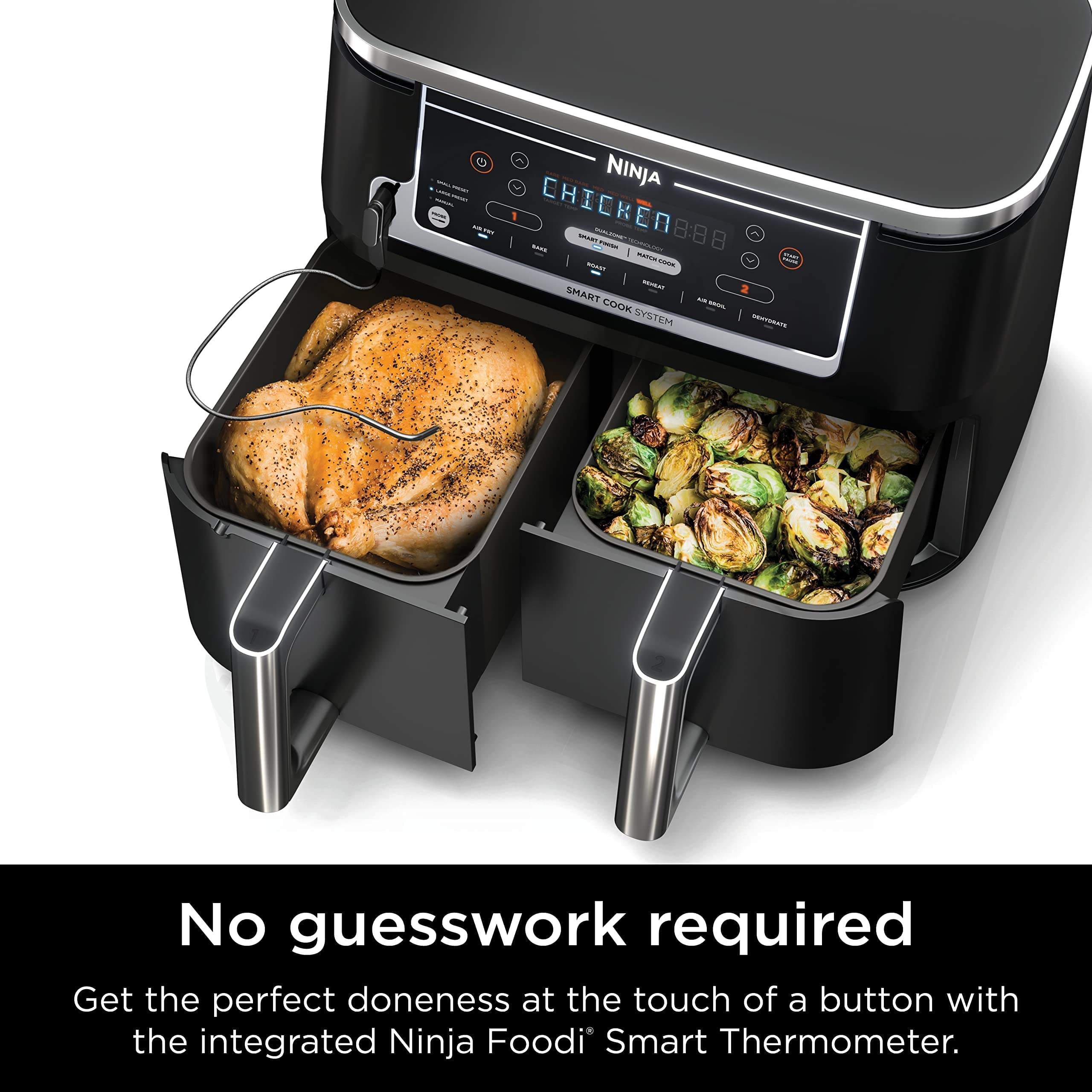 Ninja DZ401 Foodi DualZone XL 2-Basket Air Fryer with 2 Independent Frying Baskets, Match Cook & Smart Finish to Roast, Broil, Dehydrate & More for Quick, Easy Family-Sized Meals (Renewed)