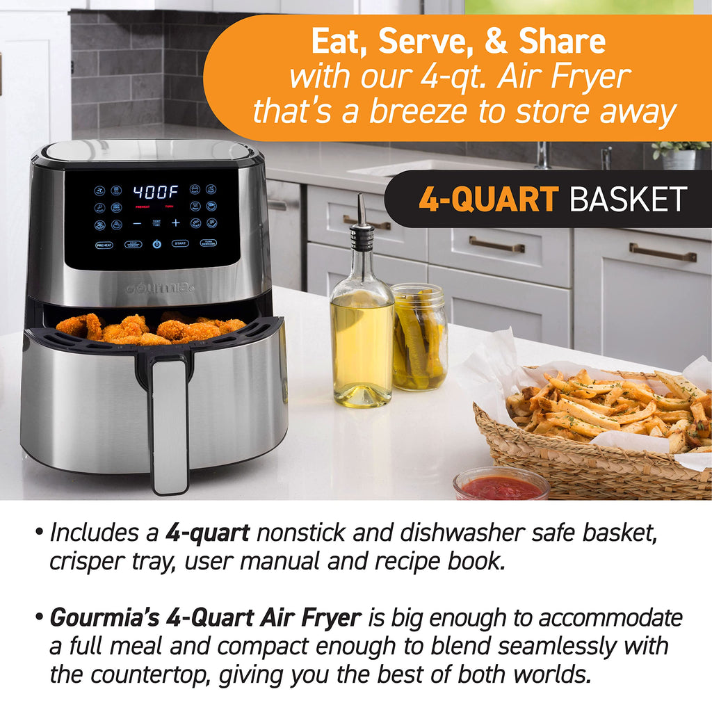 Gourmia Air Fryer Oven Digital Display Large AirFryer Cooker 12 1-Touch Cooking Presets, XL Air Fryer Basket 1500w Power Multifunction Black and Stainless Steel Accents FRY FORCE 360
