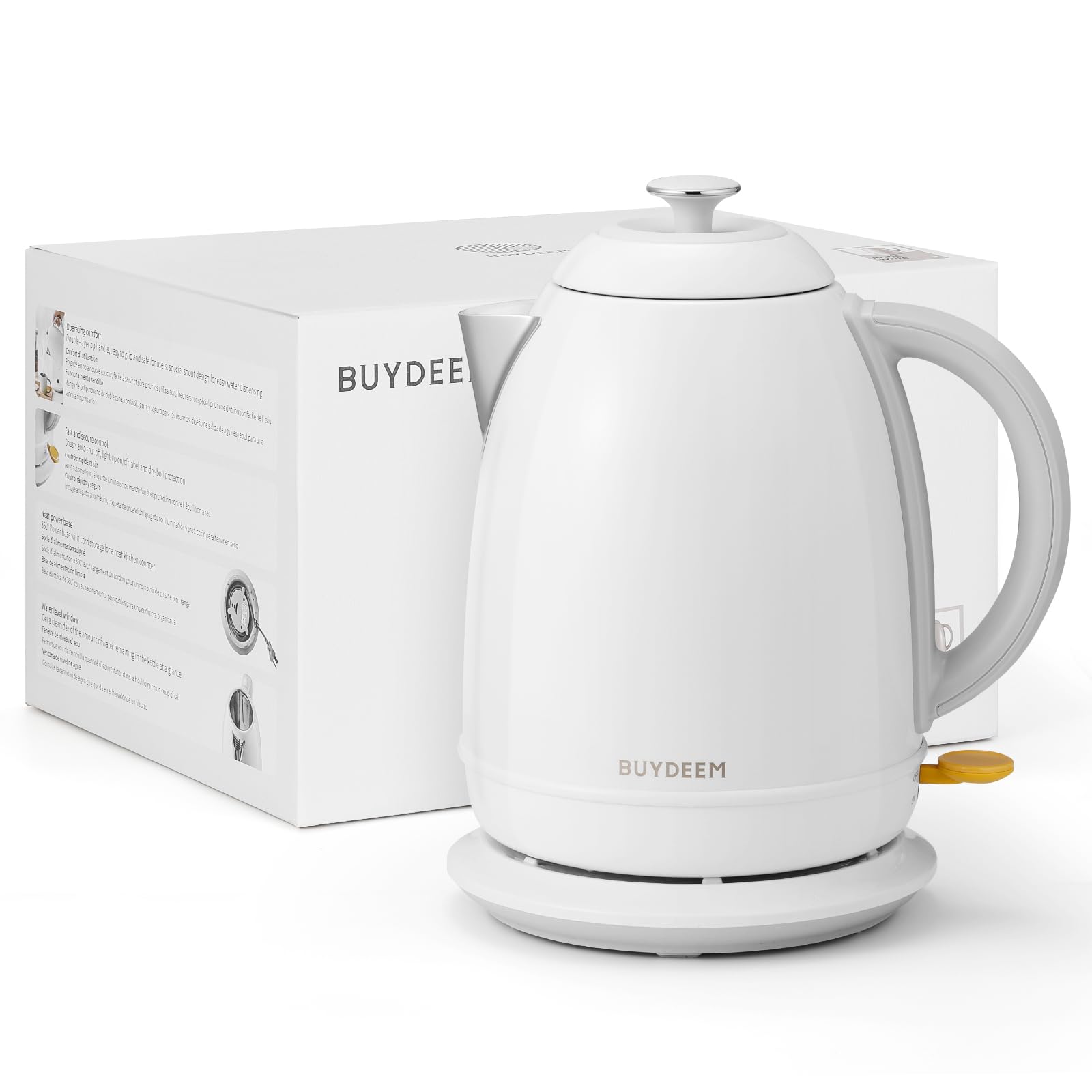 BUYDEEM K640 Stainless Steel Electric Tea Kettle with Auto Shut-Off and Boil Dry Protection, 1.7 Liter Cordless Hot Water Boiler with Swivel Base, 1440W