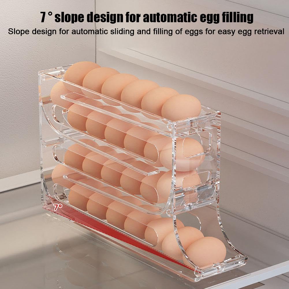 KLOOYO 30 Egg Holder for Refrigerator,Large Capacity Egg Container for Refrigerator,Stackable Egg Organizer,Automatic Rolling Egg Fresh Storage Box for Fridge,Egg Storage Container Bin Egg Tray