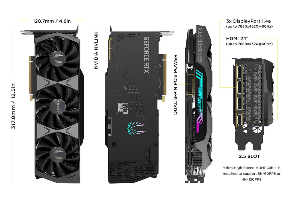 ZOTAC Gaming GeForce RTX 3090 Trinity 24GB GDDR6X 384-bit 19.5 Gbps PCIE 4.0 Gaming Graphics Card, IceStorm 2.0 Advanced Cooling, Spectra 2.0 RGB Lighting, ZT-A30900D-10P